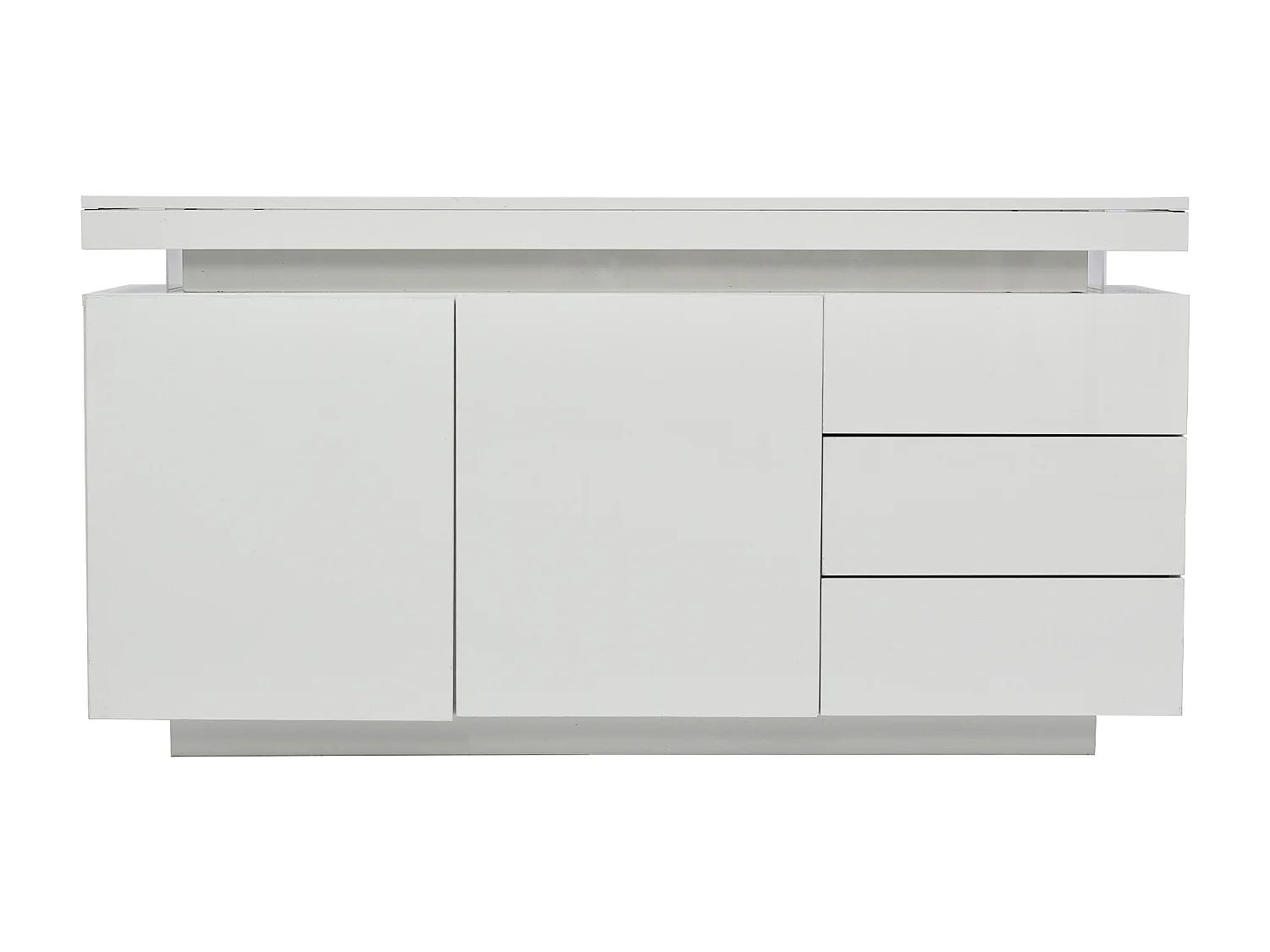 Aparador bajo con 2 puertas y 3 cajones - aparador alto brillo con luz LED - tablero de partículas - blanco