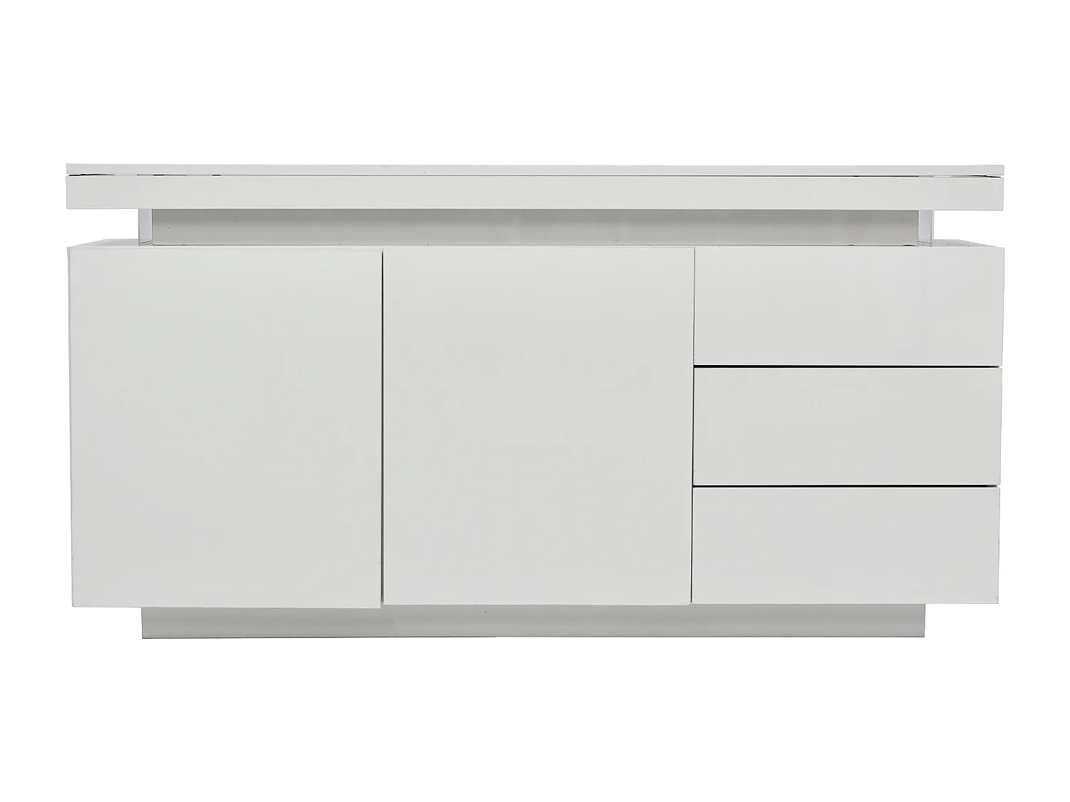 Buffet bas avec 2 portes 3 tiroirs - buffet brillant avec lumière LED - panneaux de particules - blanc