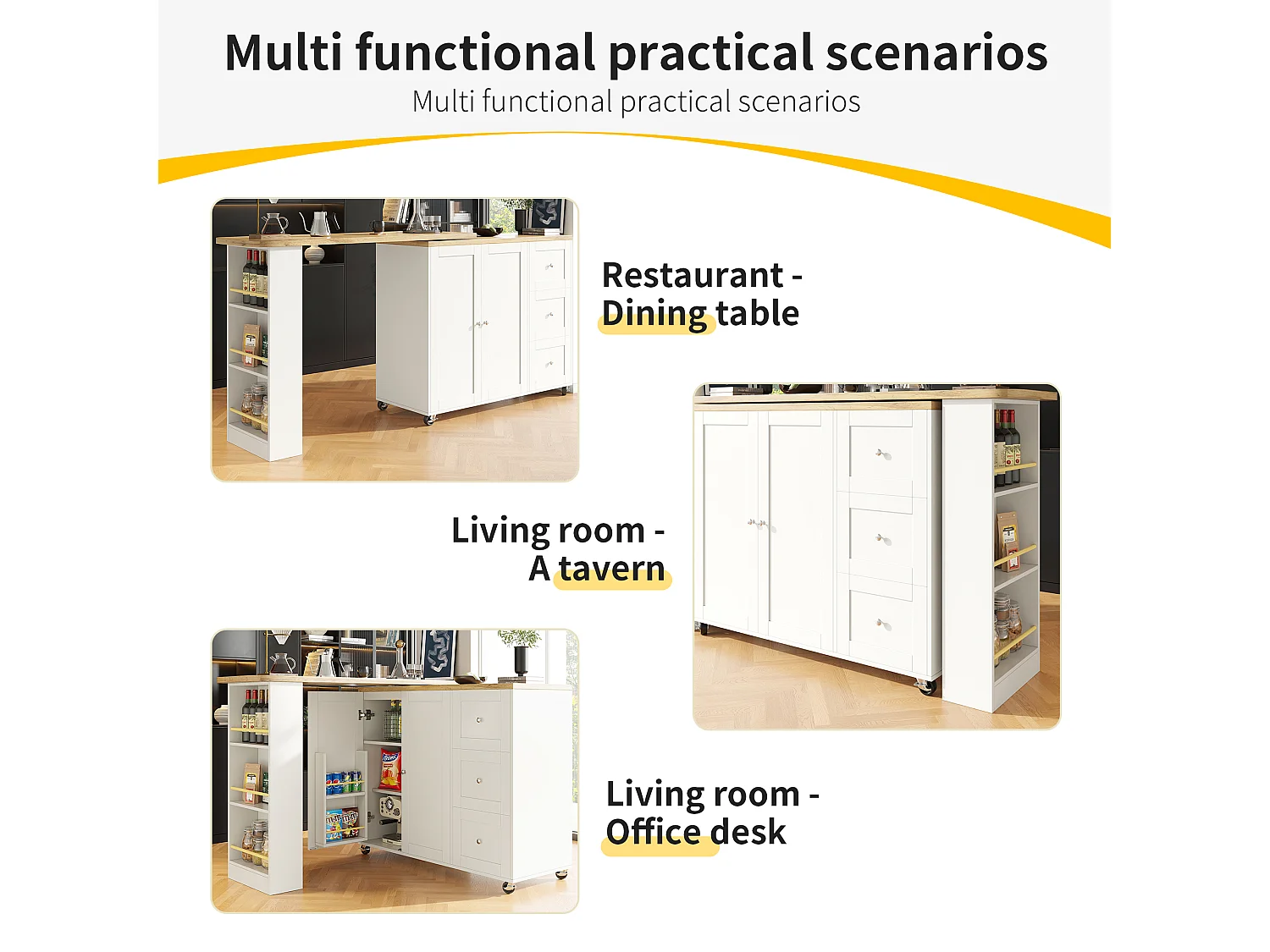Buffet bas avec 2 portes 3 tiroirs - buffet brillant avec lumière LED - panneaux de particules - blanc