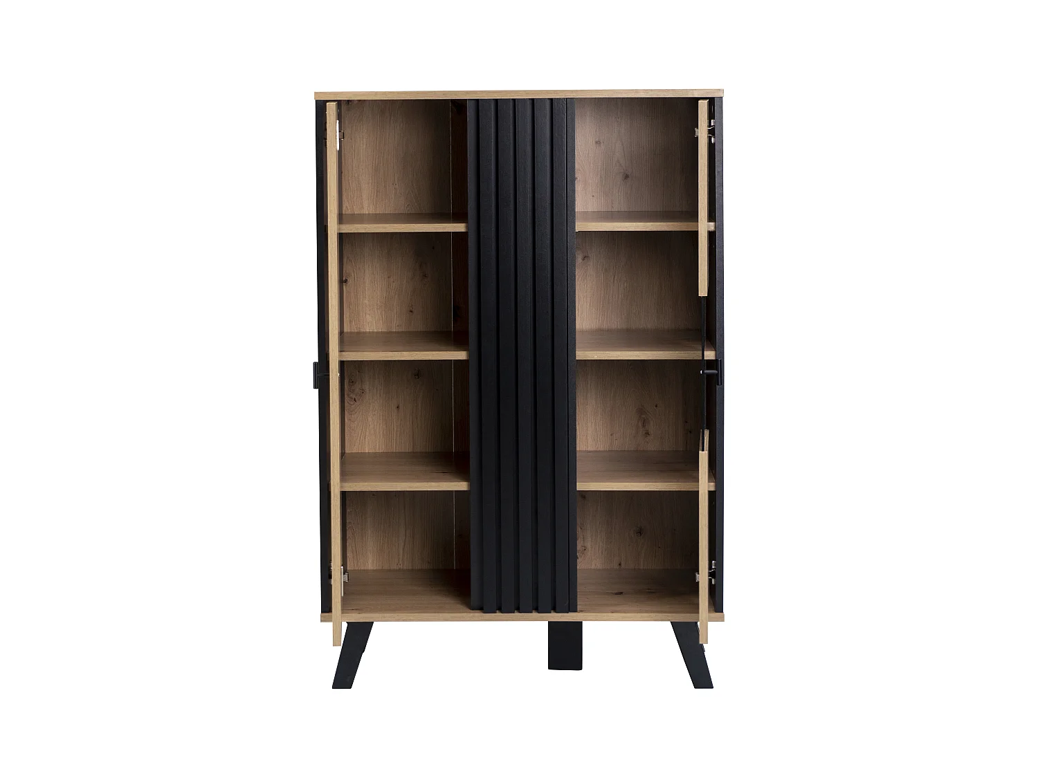 Wysoka komoda z 2 drzwiami - LED-y - Efekt szkła i drewna - Vintage - Kolory: dąb i czarny