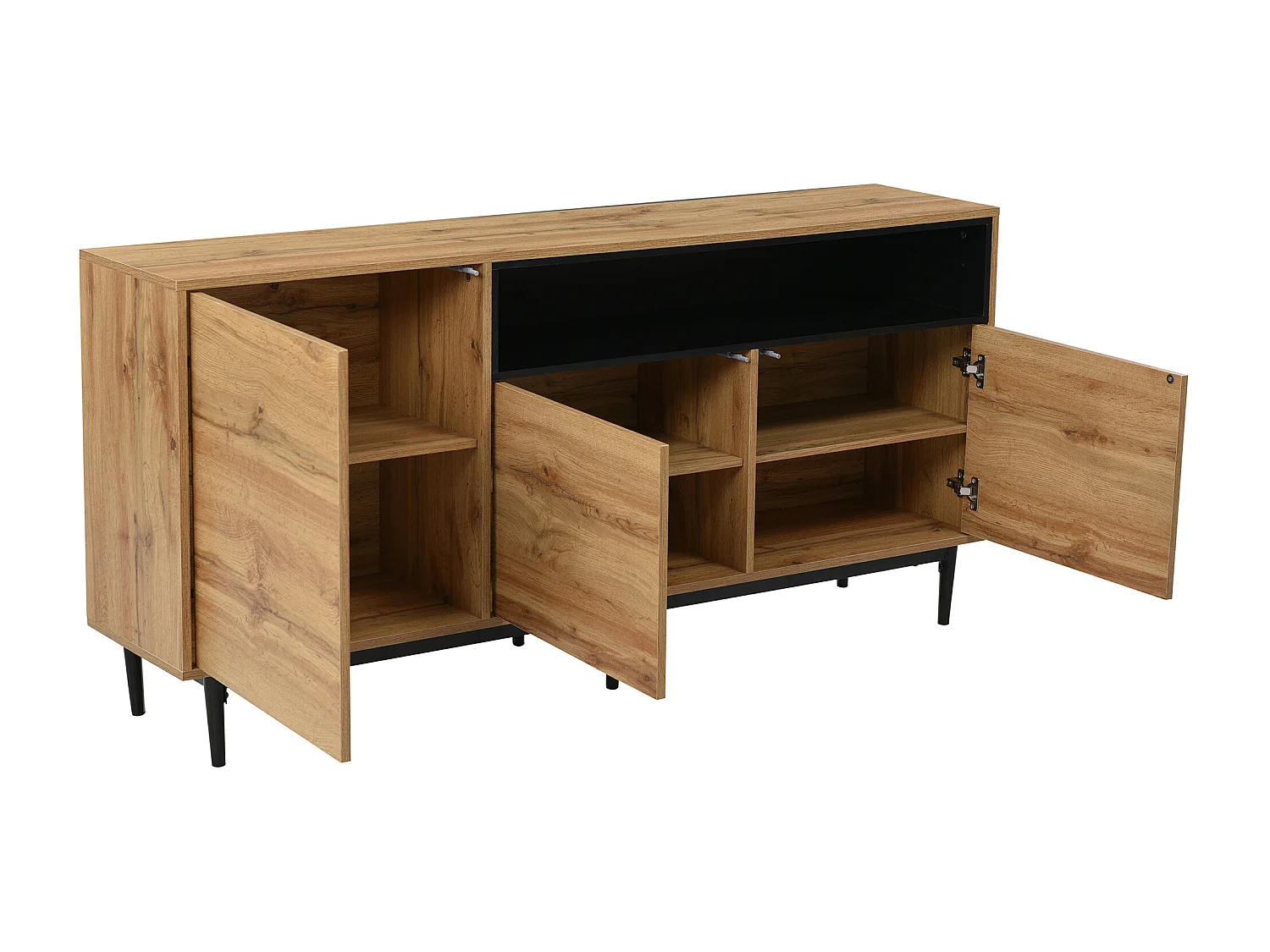 Modernes Sideboard mit 3 Türen und Regal – MDF-Holz – natürliche und schwarze Farbe – 160 x 35 x 76 cm