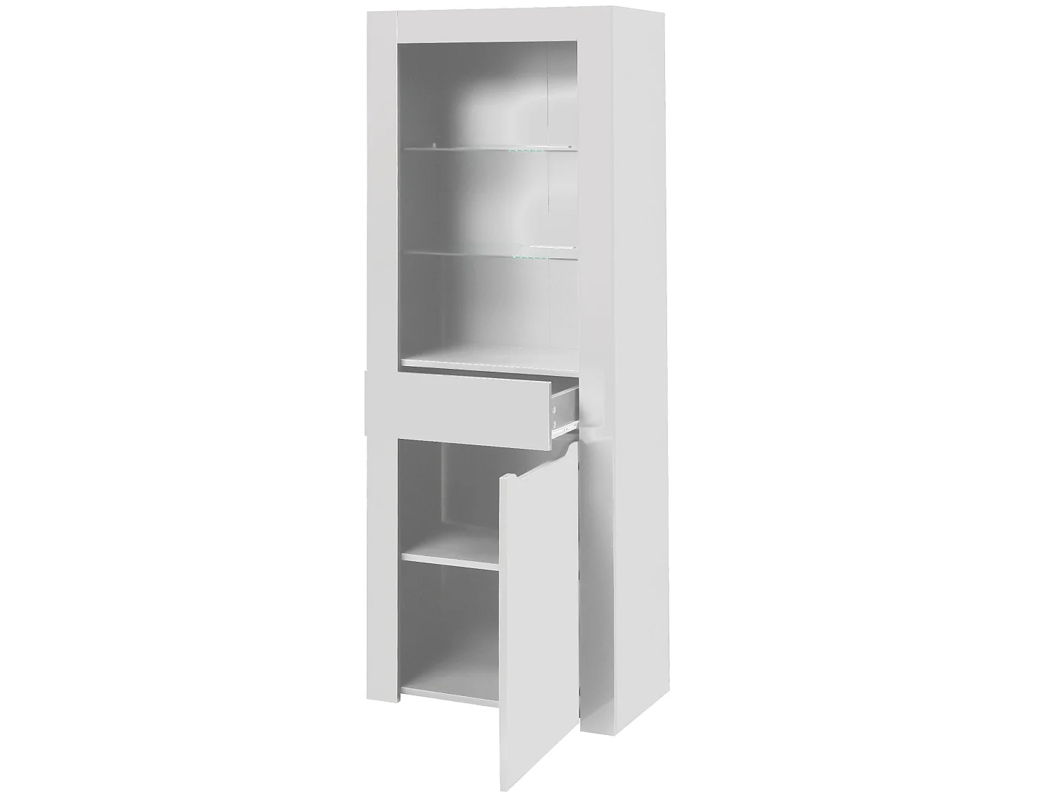 Moderne vitrinekast met 1 deur en 1 lade - LED's - 3 legplanken - hoogte 165 cm - glanzend wit