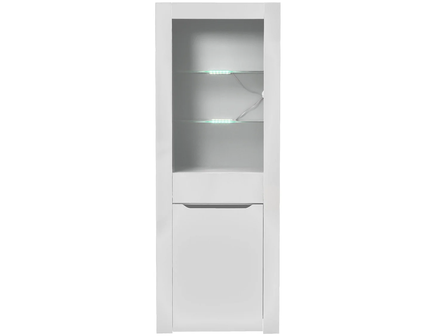 Moderne vitrinekast met 1 deur en 1 lade - LED's - 3 legplanken - hoogte 165 cm - glanzend wit