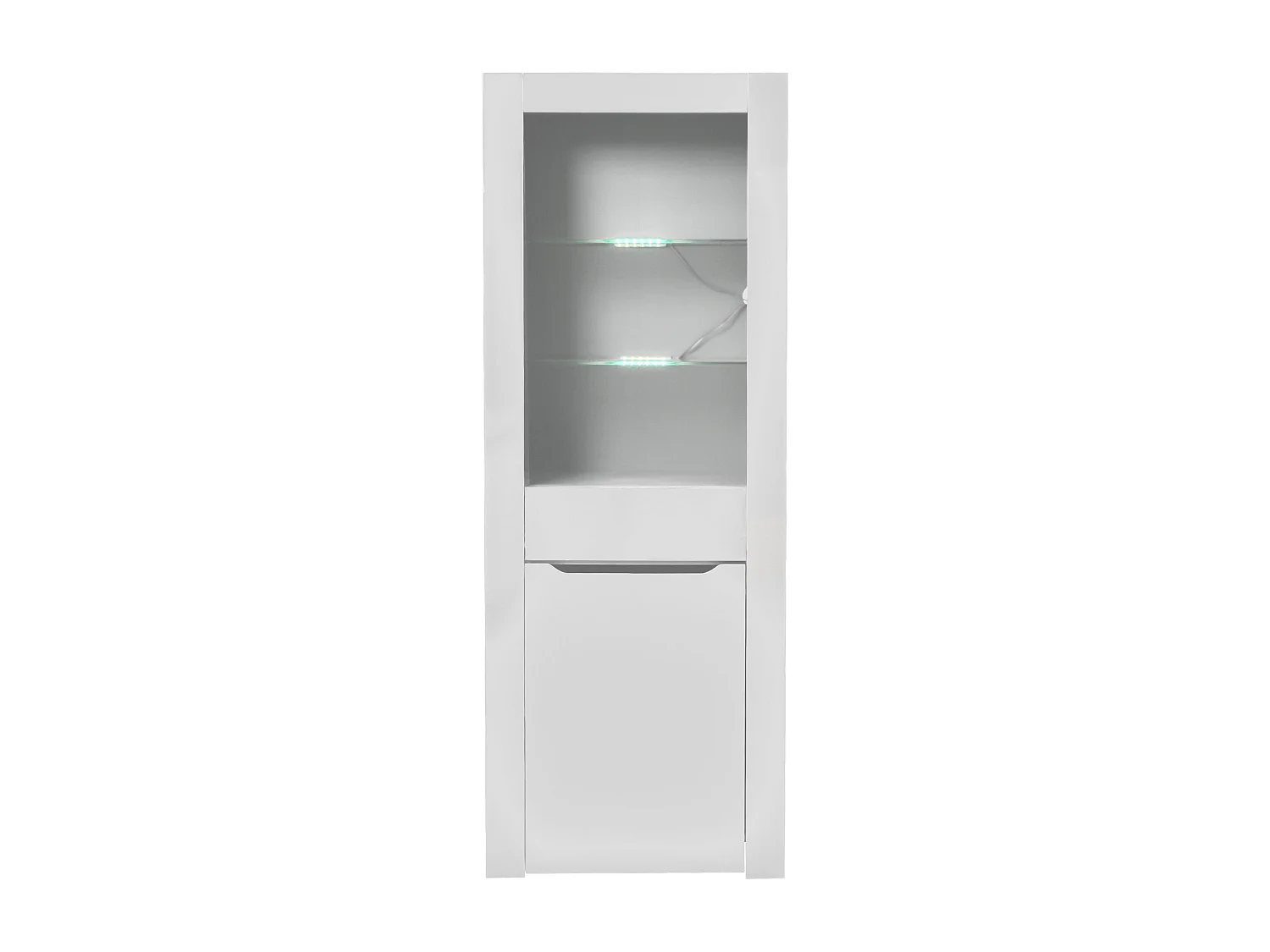 Vitrine moderne avec 1 porte et 1 tiroir - LEDs - 3 étagères - hauteur 165 cm -  blanc brillant