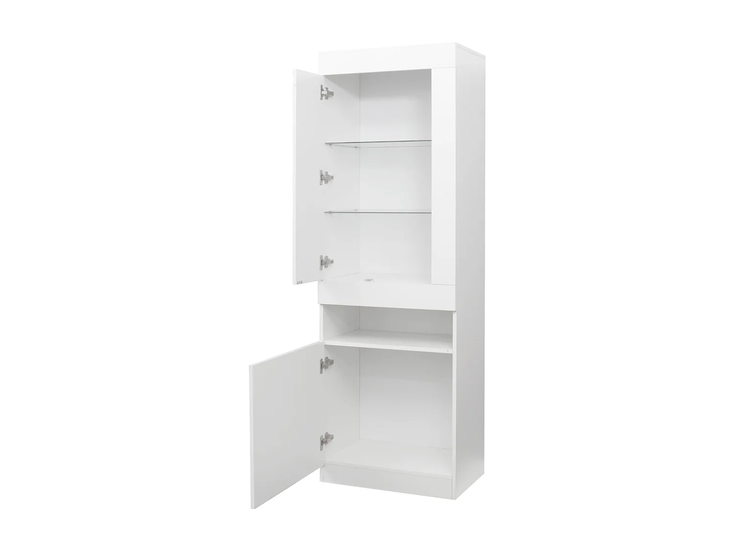 Vitrine moderne avec 2 portes et 1 compartiment - LEDs - hauteur 180 cm - panneaux de particules - blanc brillant
