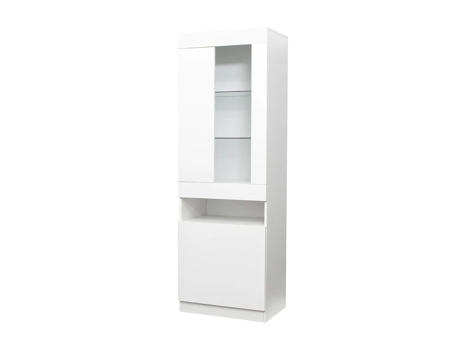 Vitrine moderne avec 2 portes et 1 compartiment - LEDs - hauteur 180 cm - panneaux de particules - blanc brillant