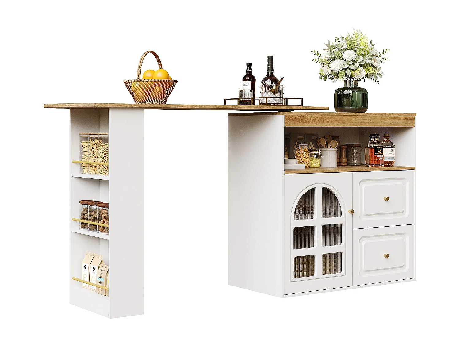 Vitrine moderne avec 2 portes et 1 compartiment - LEDs - hauteur 180 cm - panneaux de particules - blanc brillant