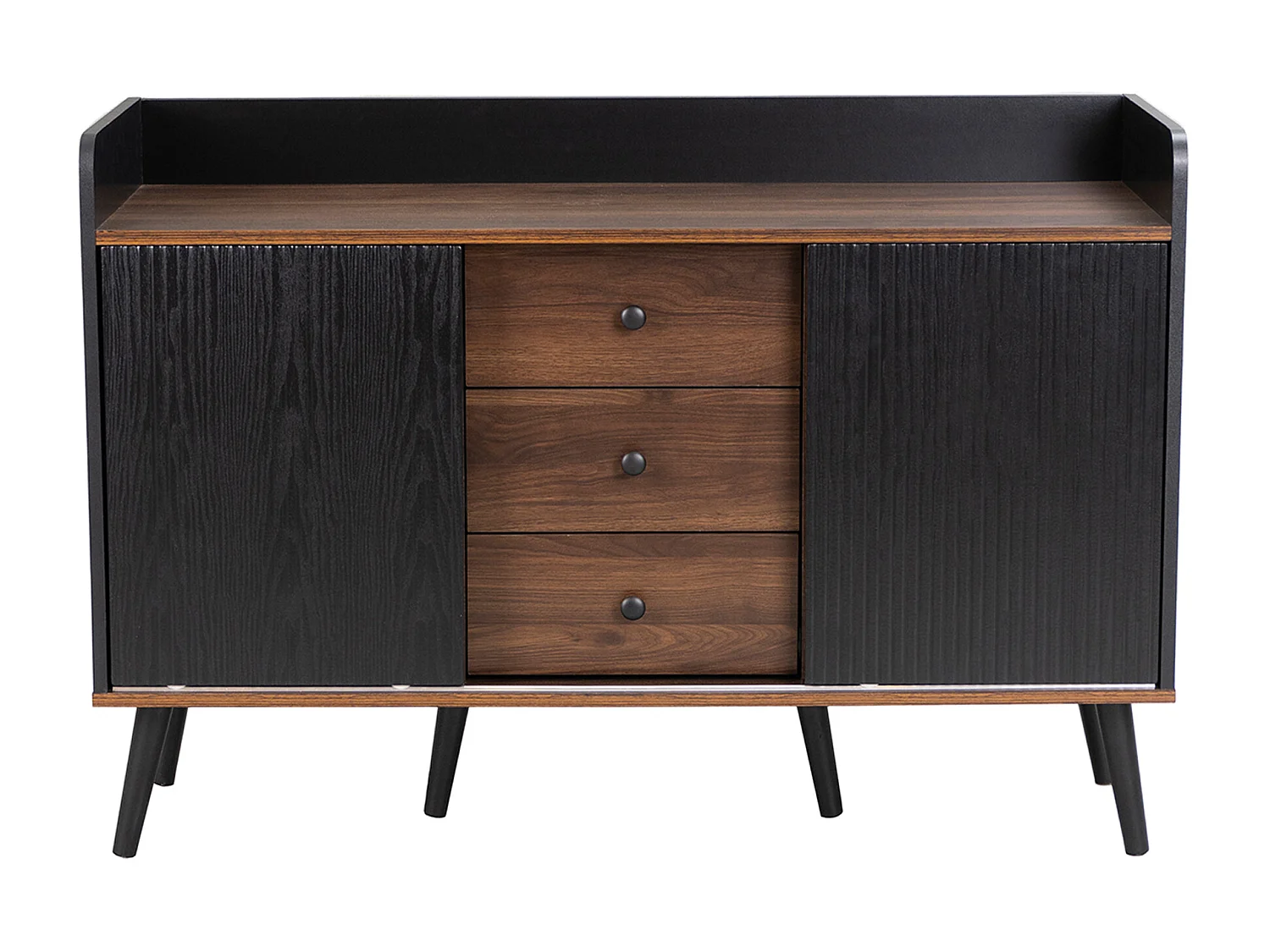 Nowoczesna komoda z 2 drzwiami i 3 szufladami - półka do przechowywania - wykwintne usłojenie - kolor czarny i brązowy