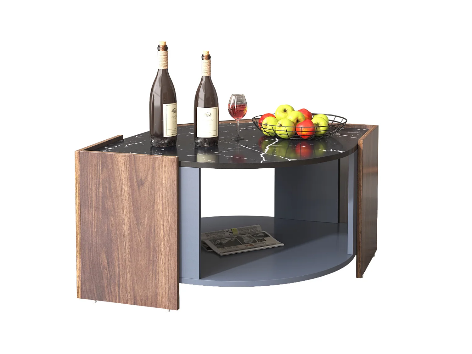 Salontafel met 2 planken, spaanplaat, moderne stijl, zwart en bruin, 96,5L x 63l x 40Hcm