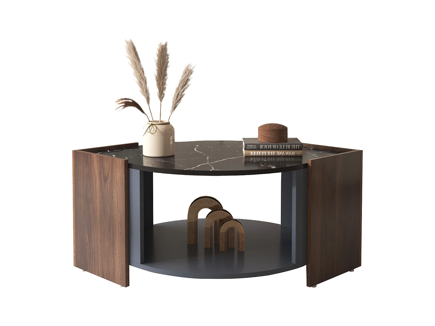 Salontafel met 2 planken, spaanplaat, moderne stijl, zwart en bruin, 96,5L x 63l x 40Hcm