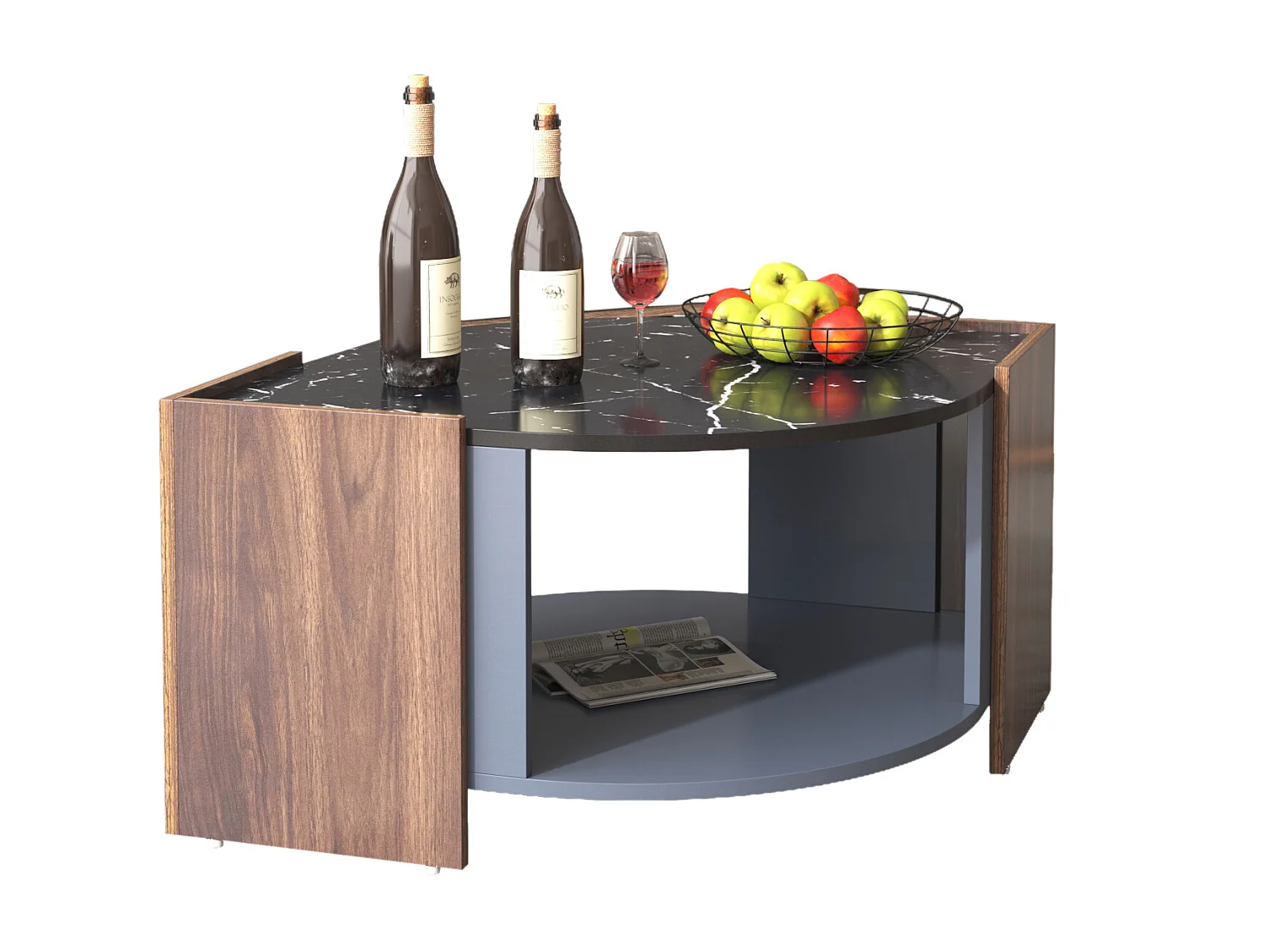 Table basse avec 2 étagères, panneaux de particules, style moderne, noir et marron, 96,5L x 63l x 40Hcm