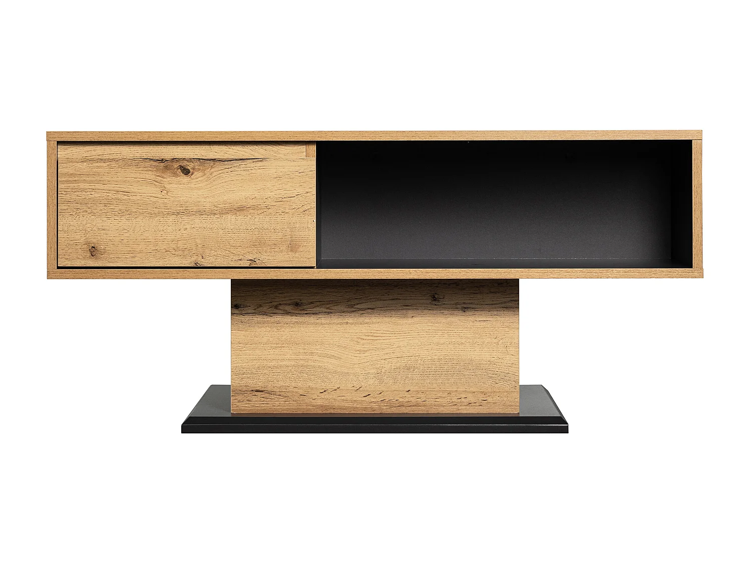 Table basse avec 1 tiroir et 2 niches - table d'appoint - panneaux de particules - Coloris : Anthracite et chêne