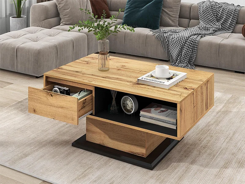 Tavolino con 1 cassetto e 2 nicchie - tavolino laterale - pannello truciolare - Colori: Antracite e rovere