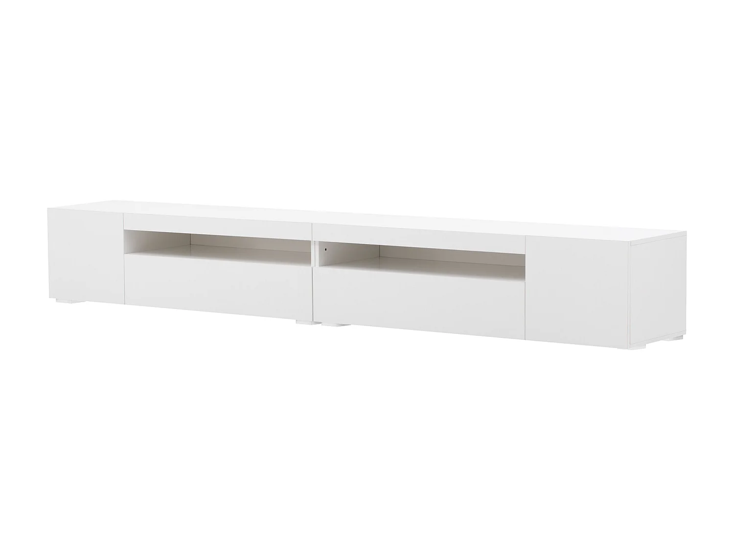 Meuble TV moderne avec 4 portes et 2 niches - LEDs - Longueur 240cm - bois MDF - Coloris blanc