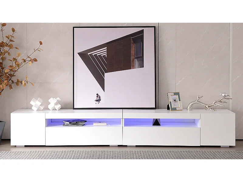 Nowoczesna szafka RTV z 4 drzwiami i 2 wnękami - LED-y - Długość 240cm - Drewno MDF - Kolor biały