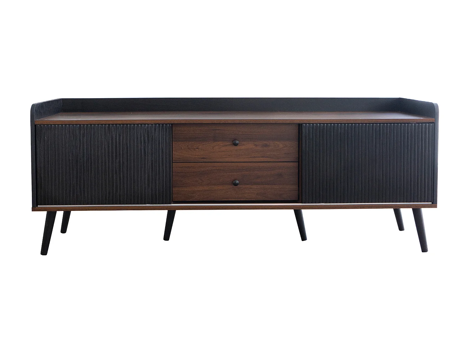 TV-meubel met 2 lades en 2 schuifdeuren - moderne stijl - kleuren: zwart en naturel