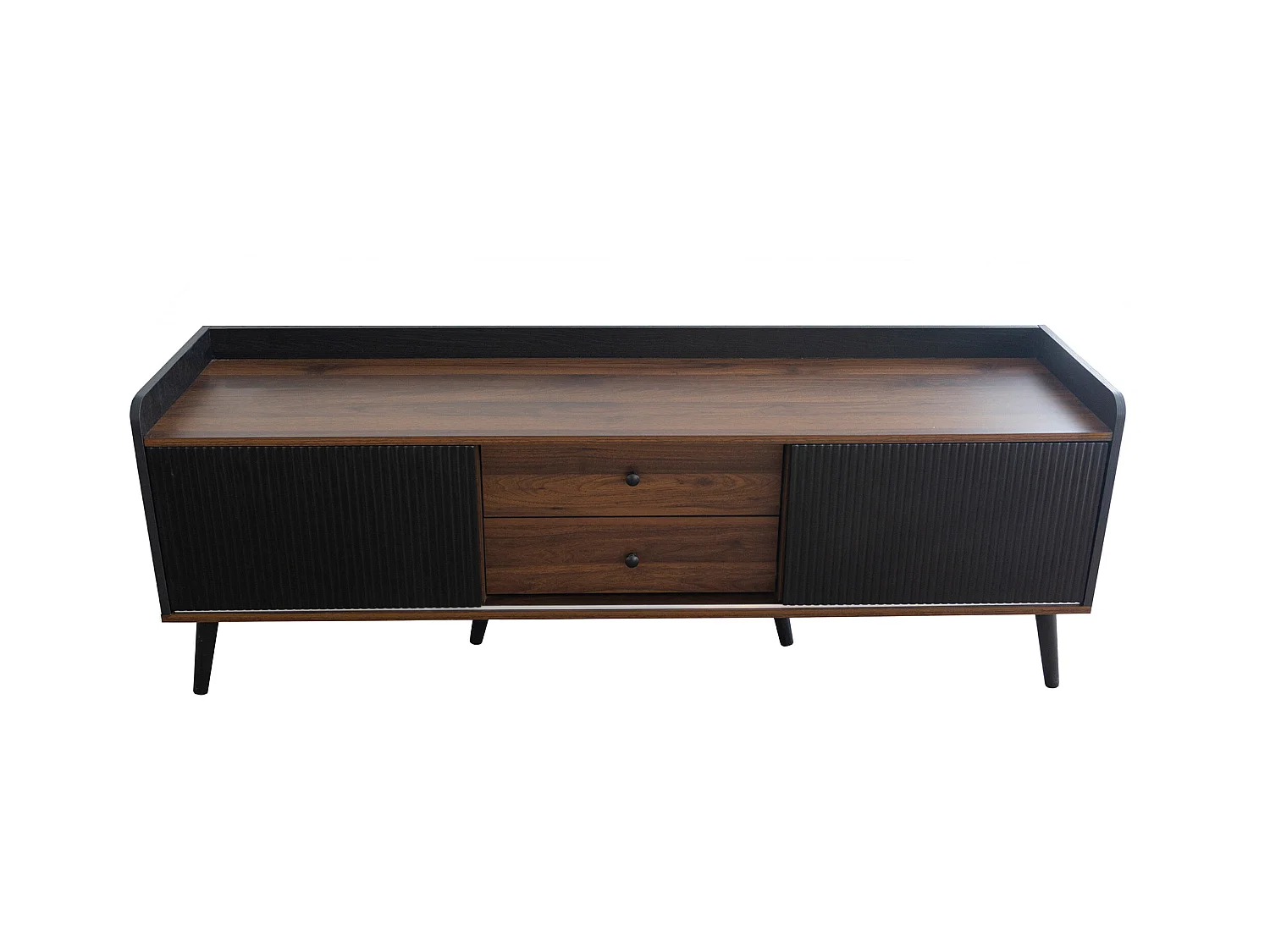 Meuble TV avec 2 tiroirs et 2 portes coulissantes - style moderne - coloris: noir et naturel