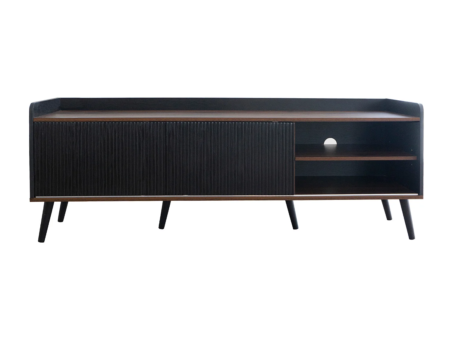 TV-meubel met 2 lades en 2 schuifdeuren - moderne stijl - kleuren: zwart en naturel