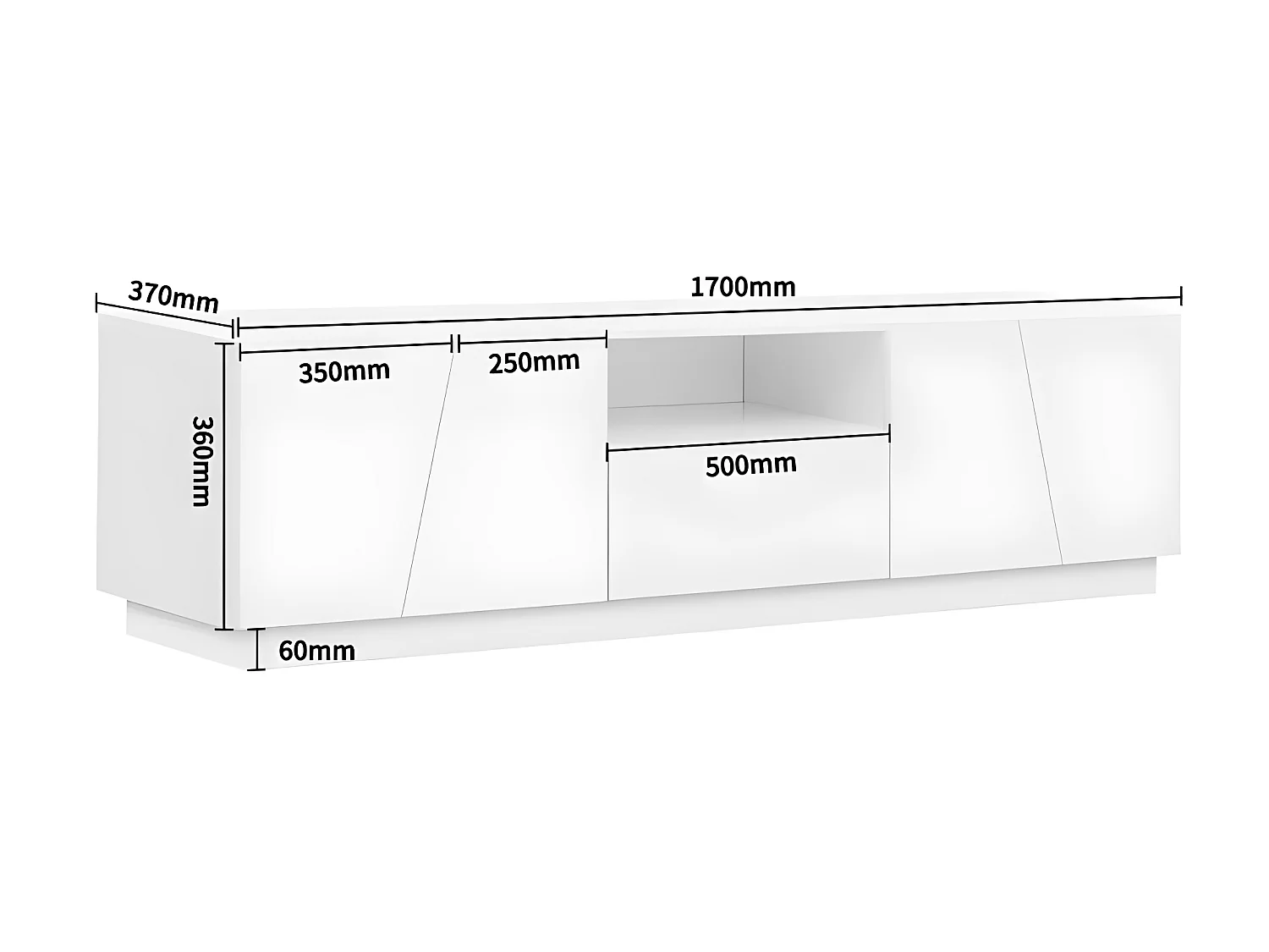 TV-Schrank mit 4 Türen, 1 Schublade und 1 Nische – MDF-Holz – moderner Stil – weiß lackiert
