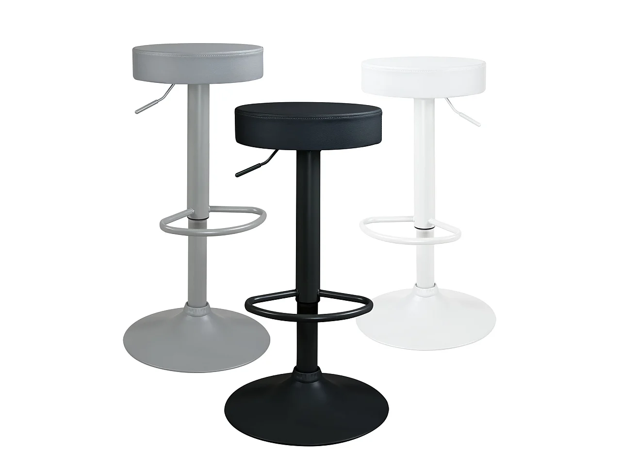 Lote de 2 taburetes de bar redondos blancos, asiento de cuero sintético acolchado, giratorio, altura ajustable YO (blanco total)