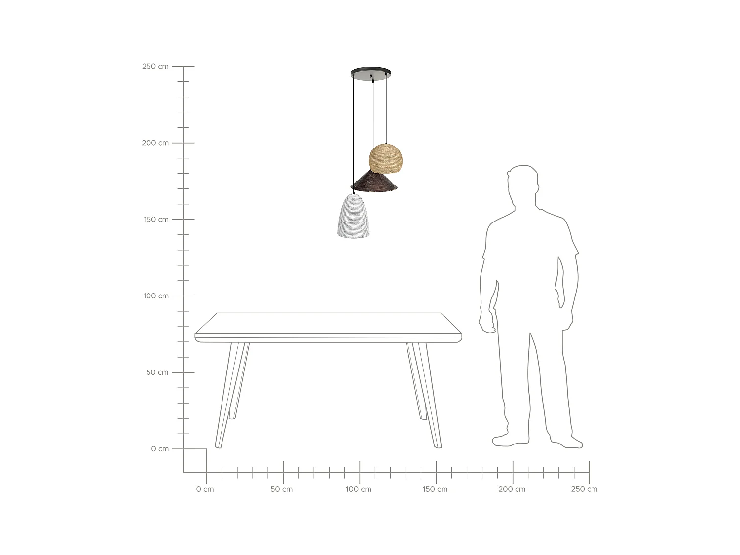 Hängelampe aus natürlichem Stroh weiß / natürlich / braun 3-flammig Endrick