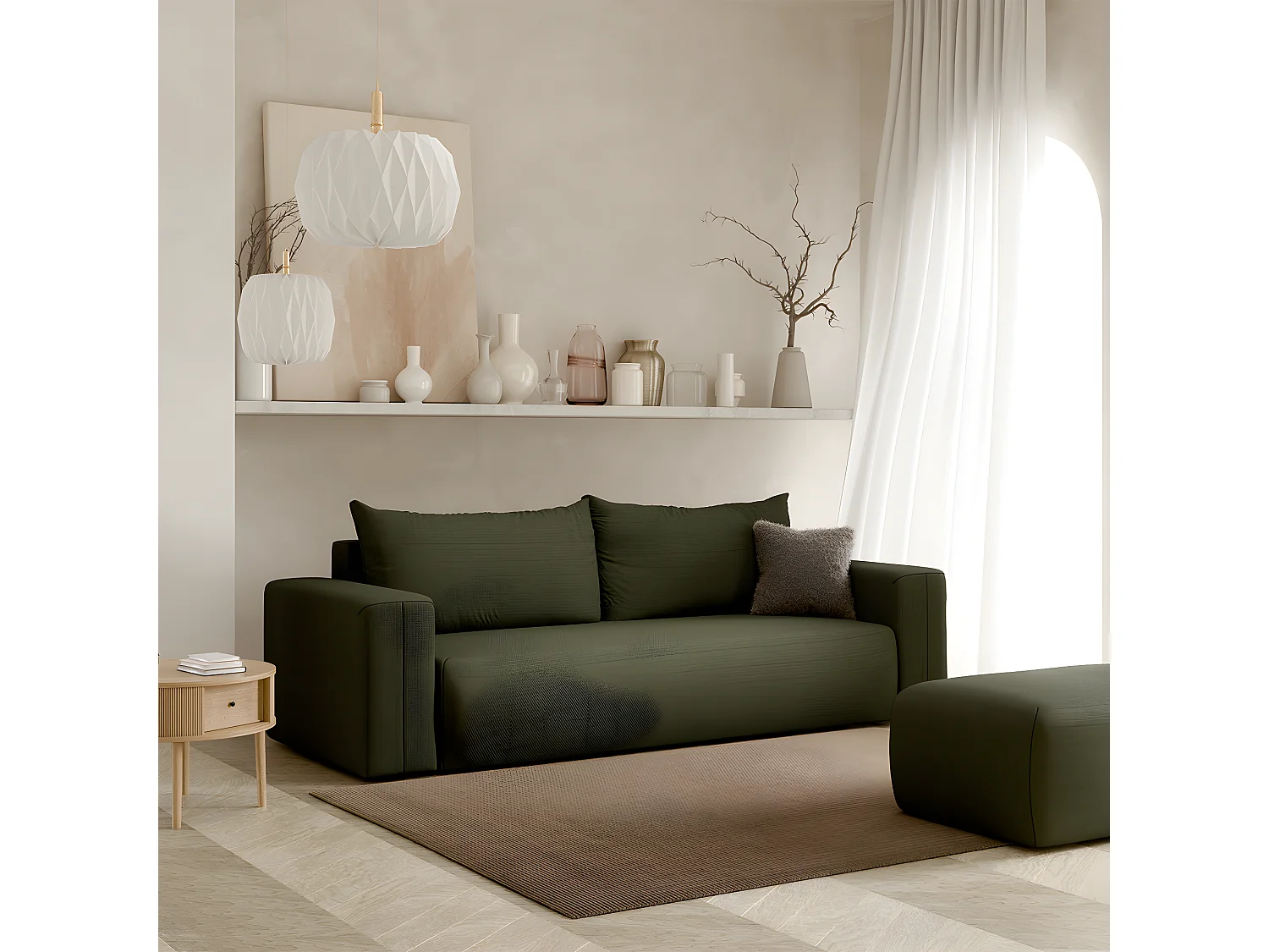 Canapé convertible 3 places coffre Bliss Vert Sapin