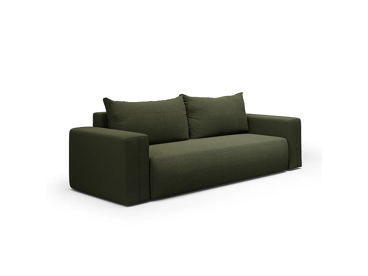 Canapé convertible 3 places avec coffre en tissu vert BLISS