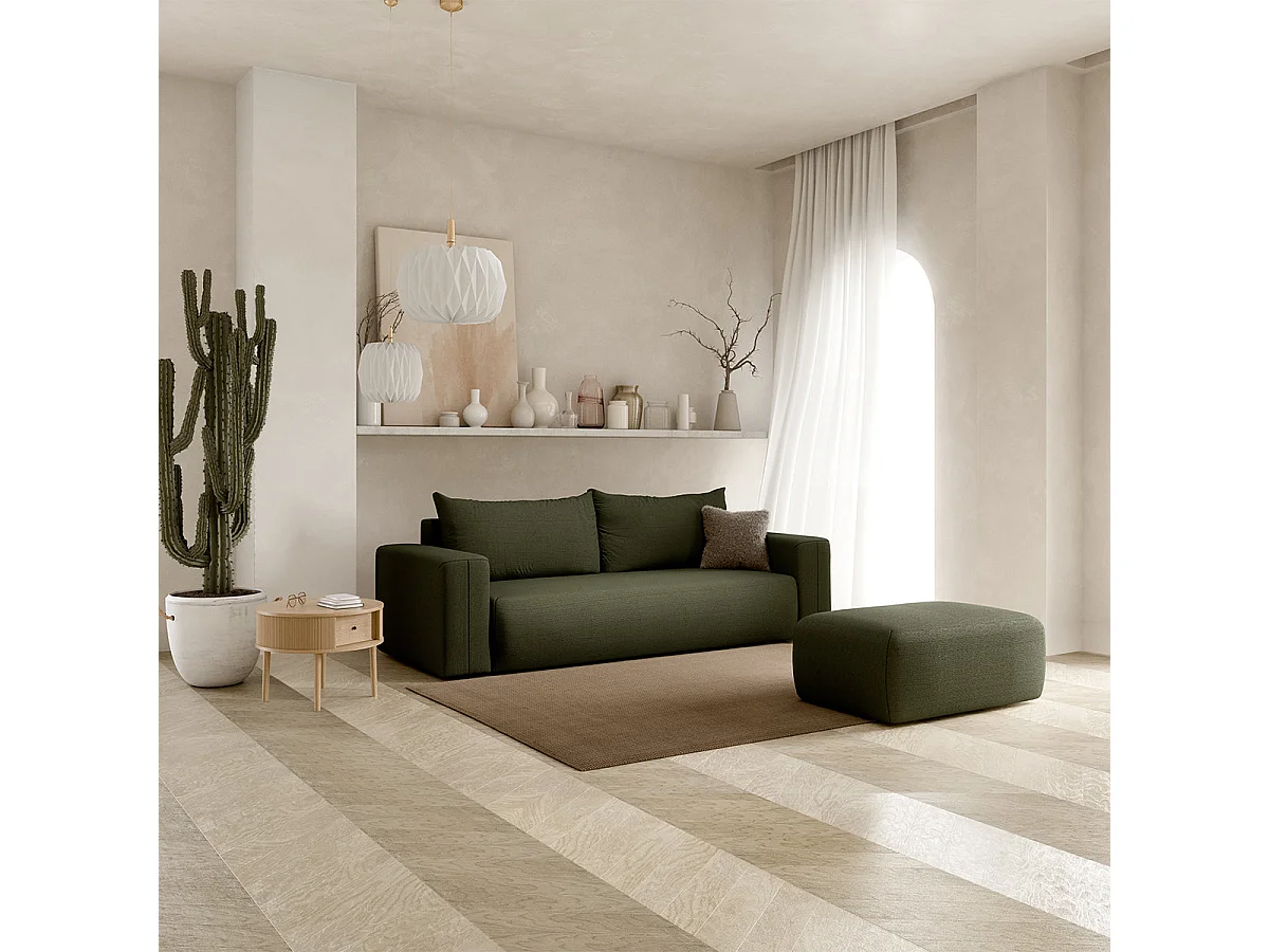 Canapé convertible 3 places avec coffre en tissu vert BLISS