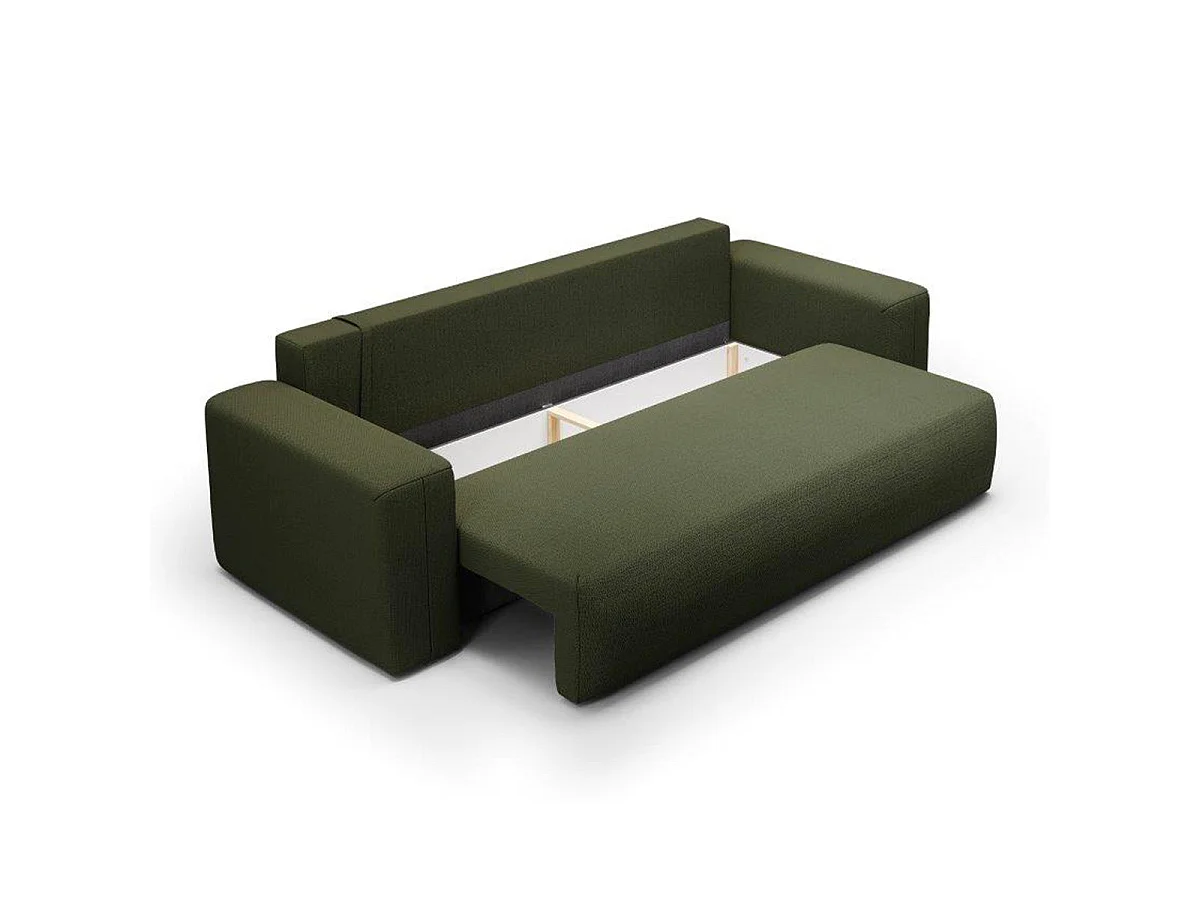 Canapé convertible 3 places avec coffre en tissu vert BLISS
