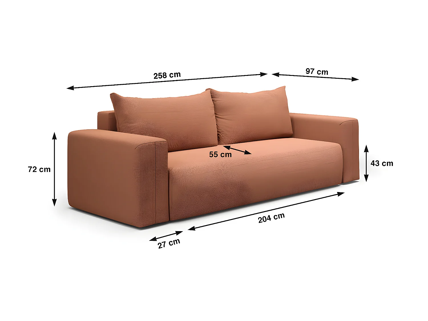 Canapé convertible 3 places coffre Bliss Cuivre