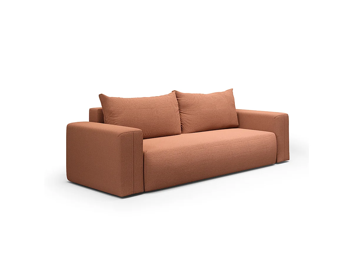 Canapé convertible 3 places avec coffre en tissu cuivré BLISS