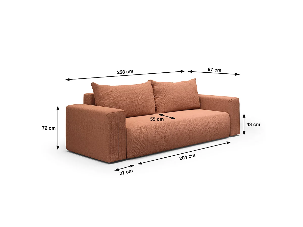 Canapé convertible 3 places avec coffre en tissu cuivré BLISS