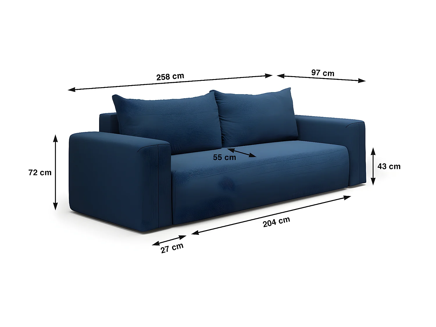 Canapé convertible 3 places coffre Bliss Bleu