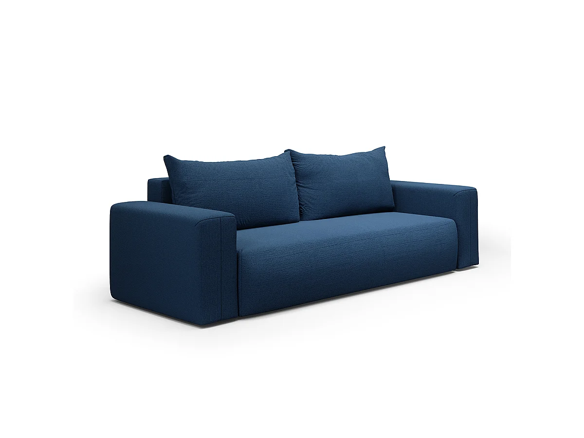 Canapé convertible 3 places avec coffre en tissu bleu BLISS