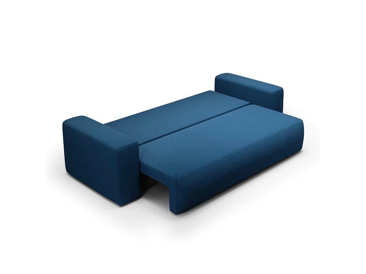 Canapé convertible 3 places avec coffre en tissu bleu BLISS