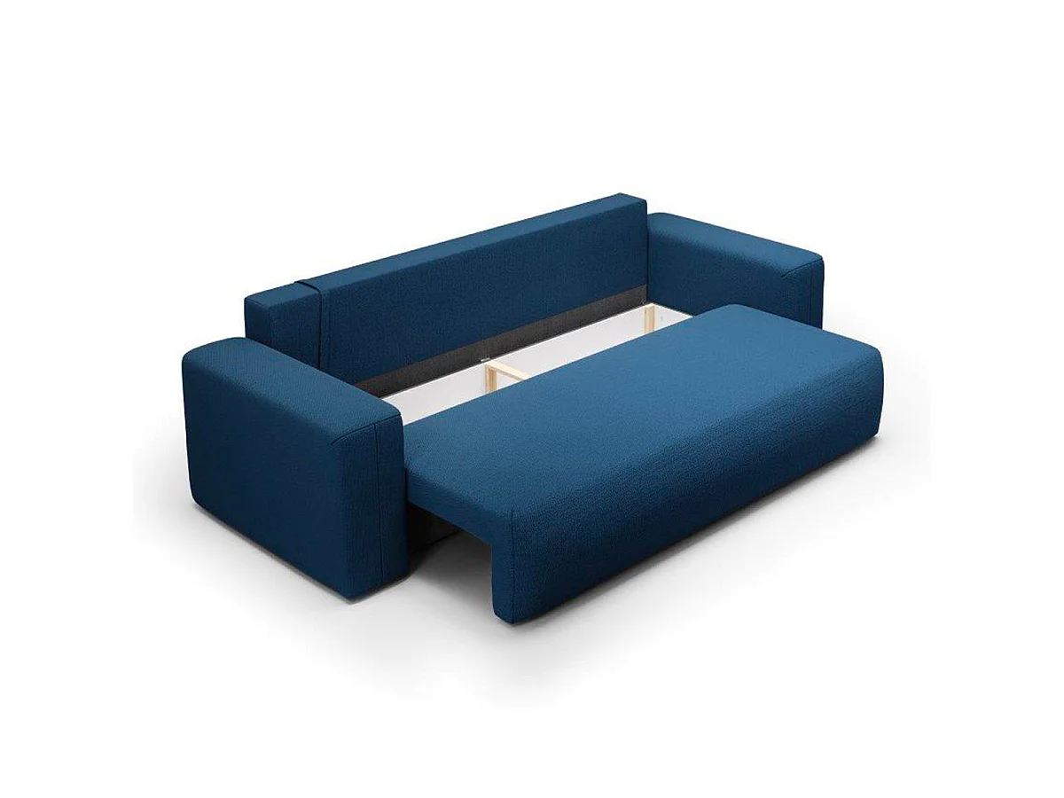 Canapé convertible 3 places avec coffre en tissu bleu BLISS