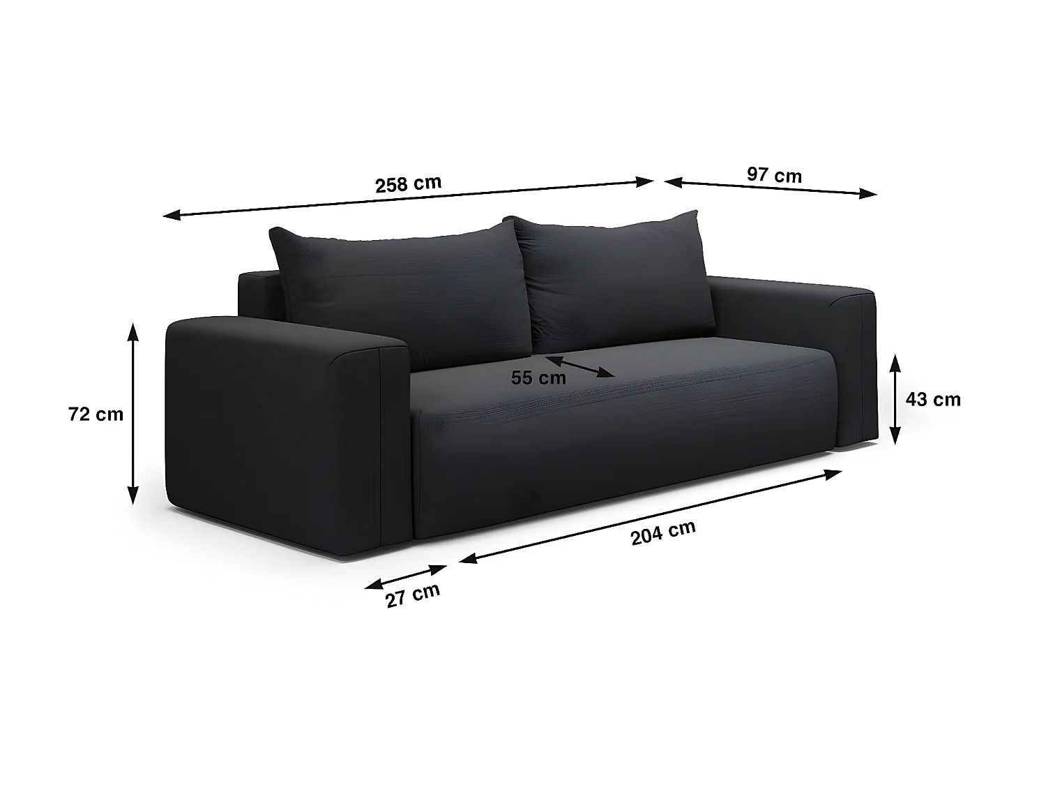 Canapé convertible 3 places coffre Bliss Gris foncé