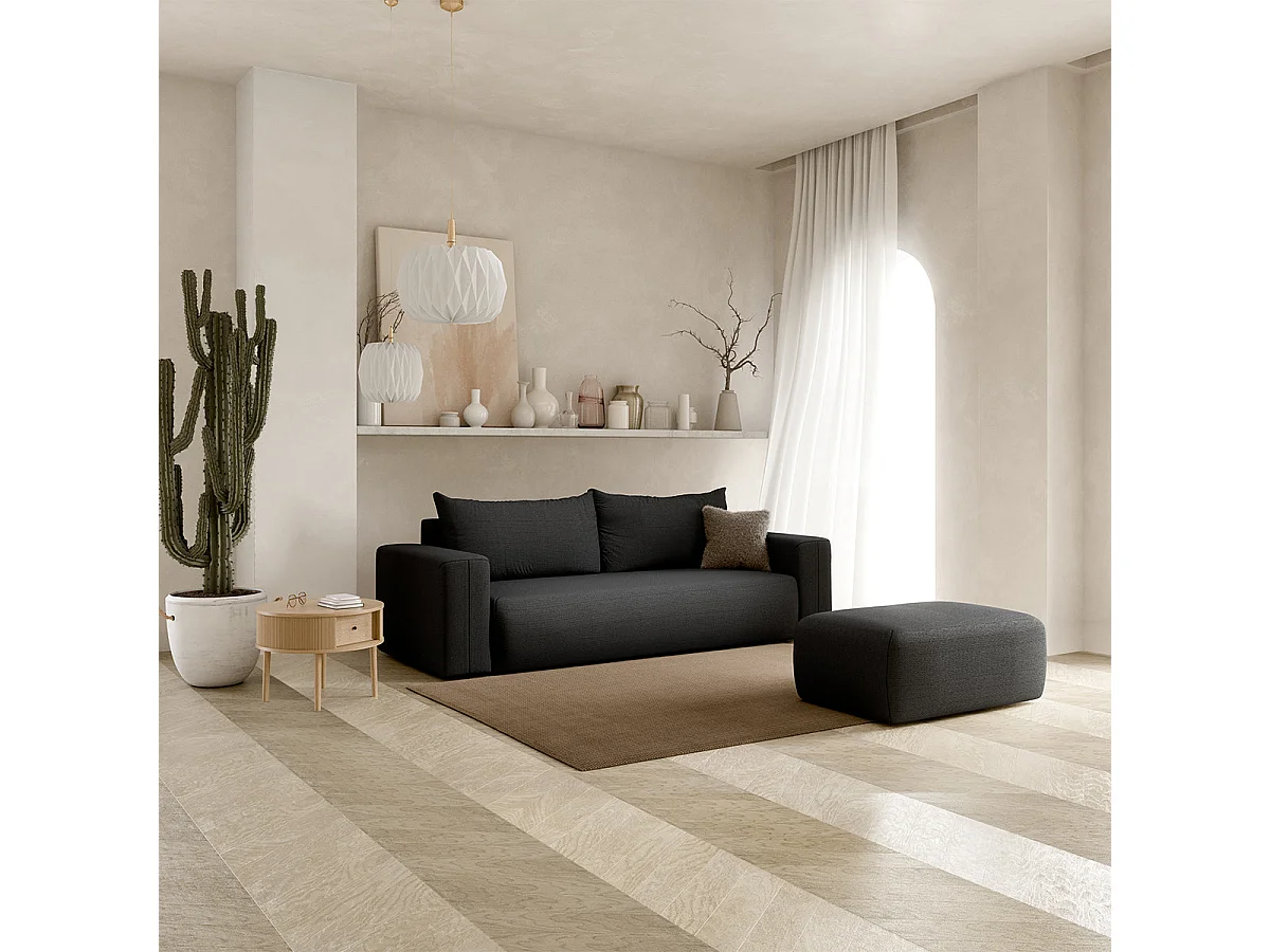 Canapé convertible 3 places avec coffre en tissu gris foncé