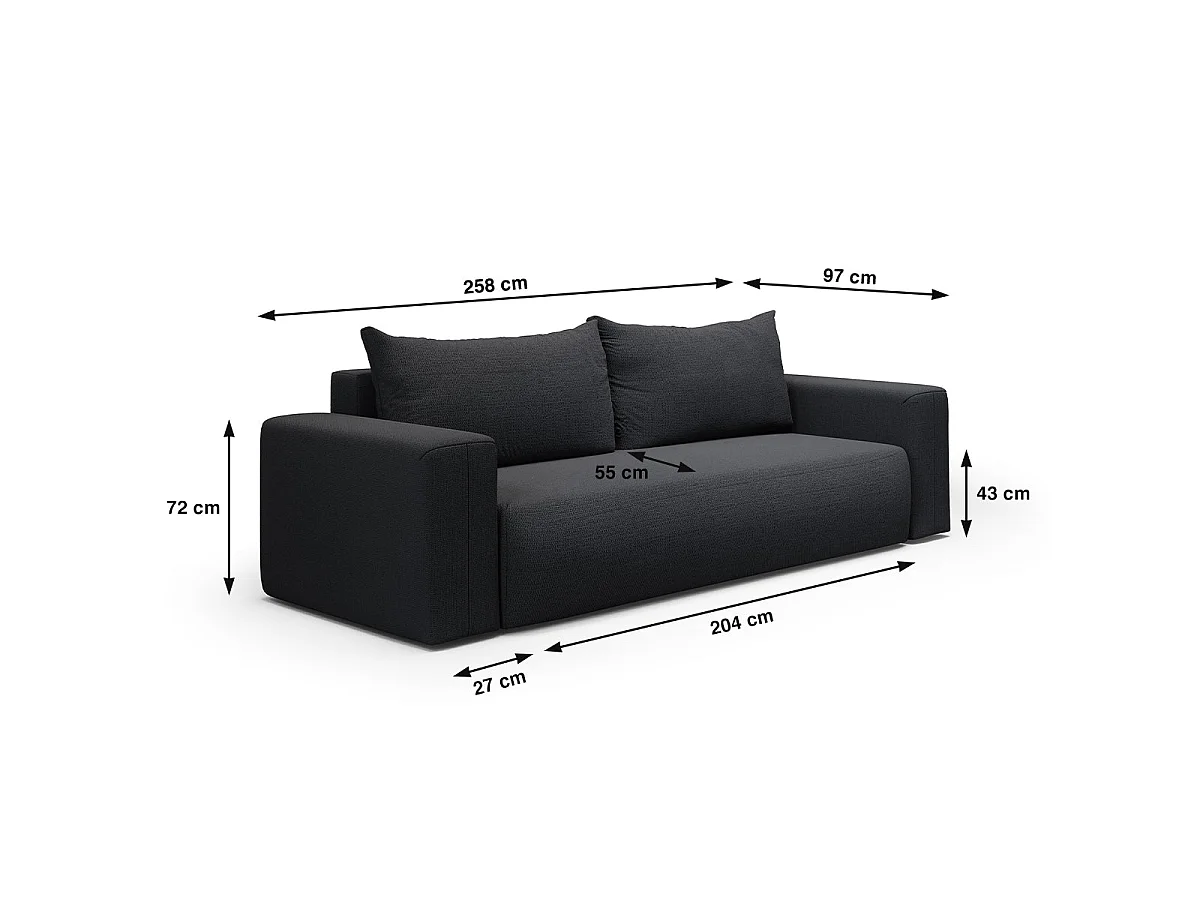 Canapé convertible 3 places avec coffre en tissu gris foncé