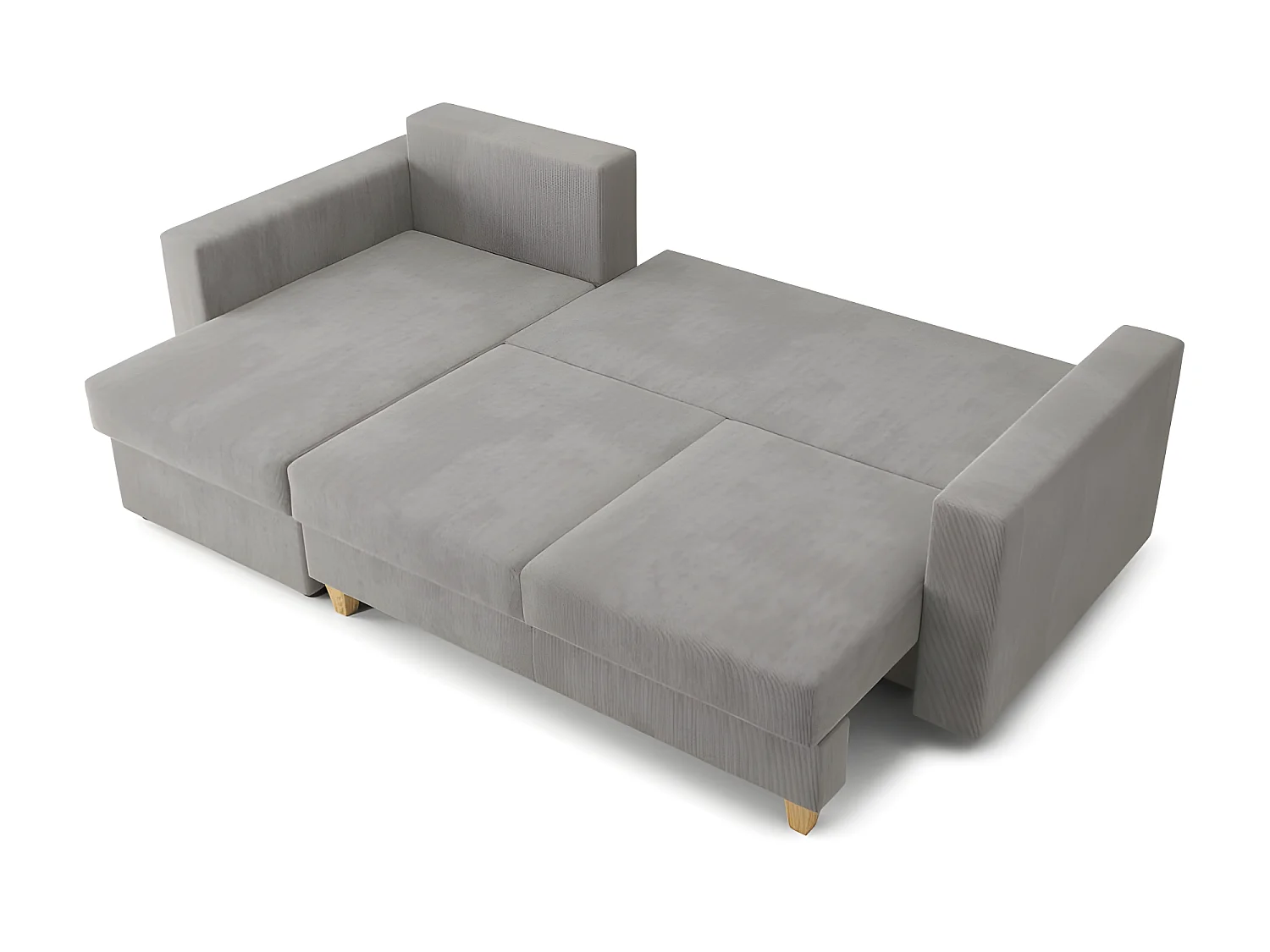Canapé d'angle KRISTI convertible velours côtelé gris clair 4 places