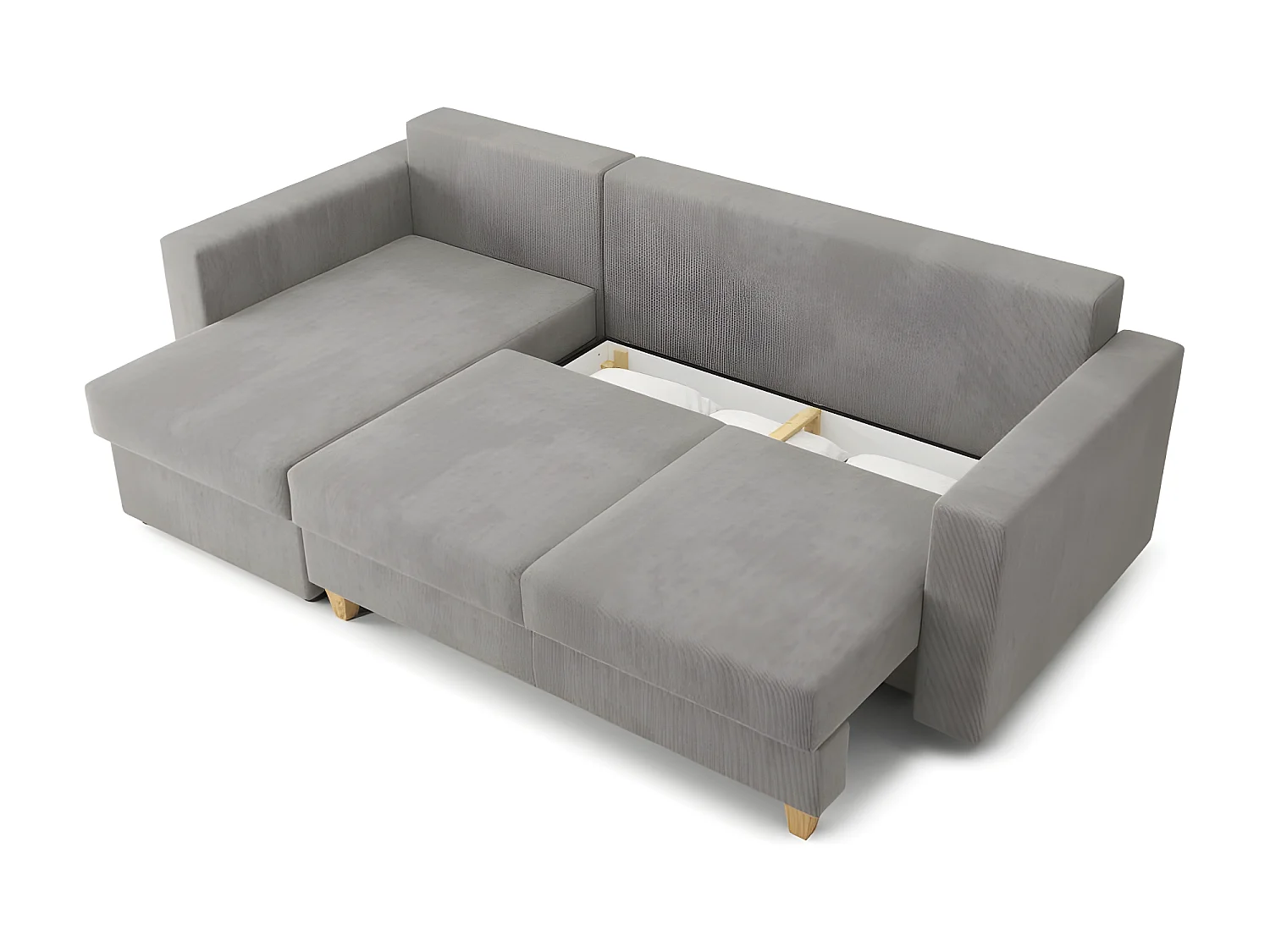 Canapé d'angle KRISTI convertible velours côtelé gris clair 4 places
