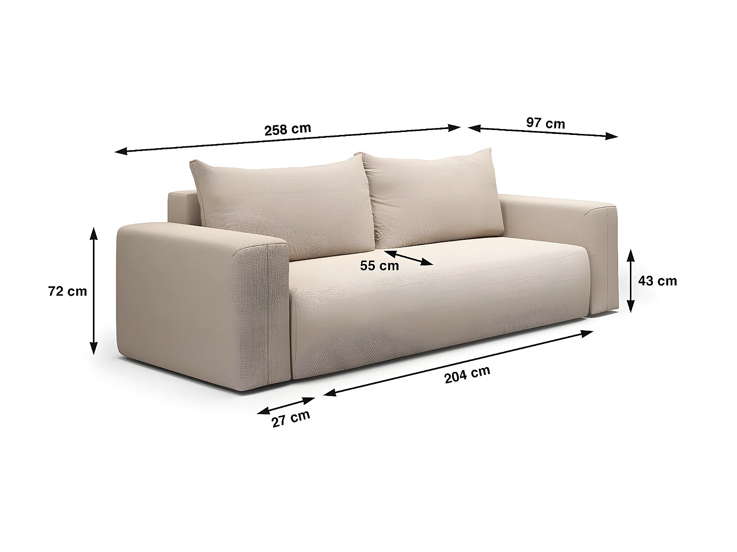 Canapé convertible 3 places coffre Bliss Beige