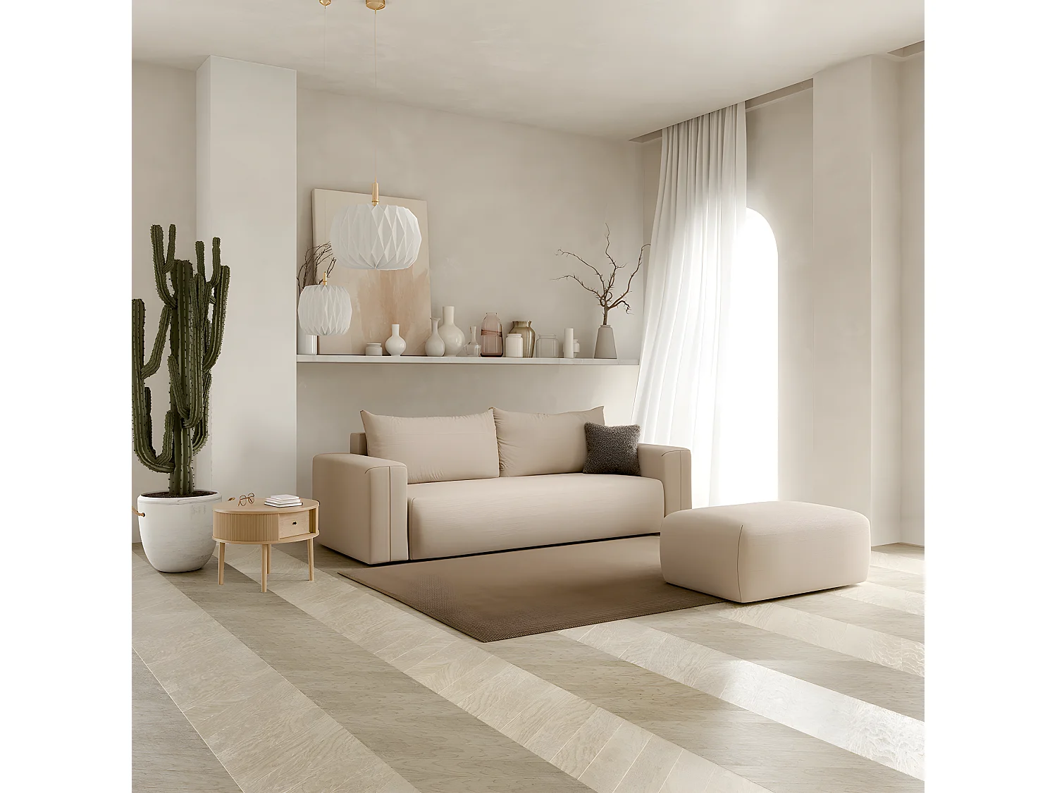 Canapé convertible 3 places coffre Bliss Beige