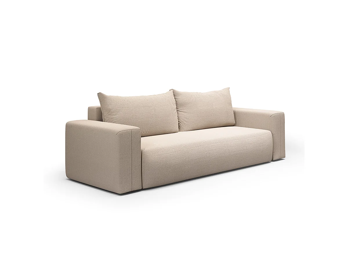 Canapé convertible 3 places avec coffre en tissu beige BLISS
