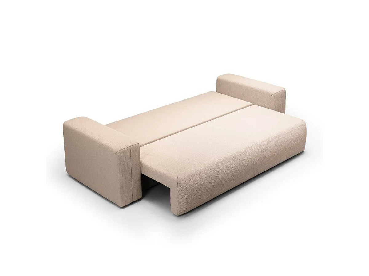 Canapé convertible 3 places avec coffre en tissu beige BLISS