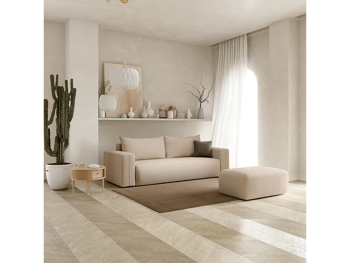 Canapé convertible 3 places avec coffre en tissu beige BLISS