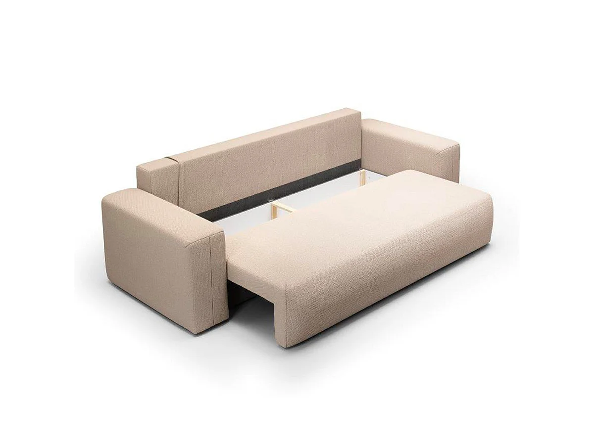 Canapé convertible 3 places avec coffre en tissu beige BLISS