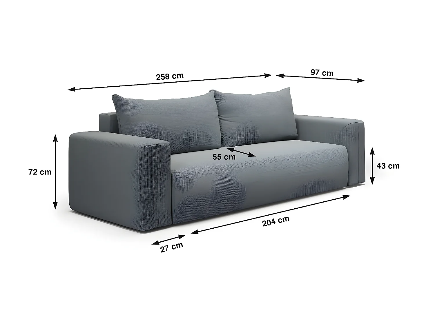 Canapé convertible 3 places coffre Bliss Gris