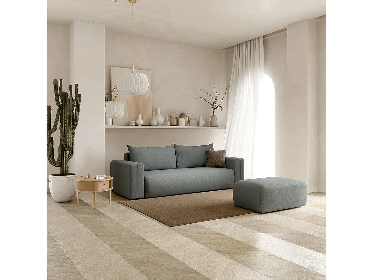 Canapé convertible 3 places avec coffre en tissu gris BLISS