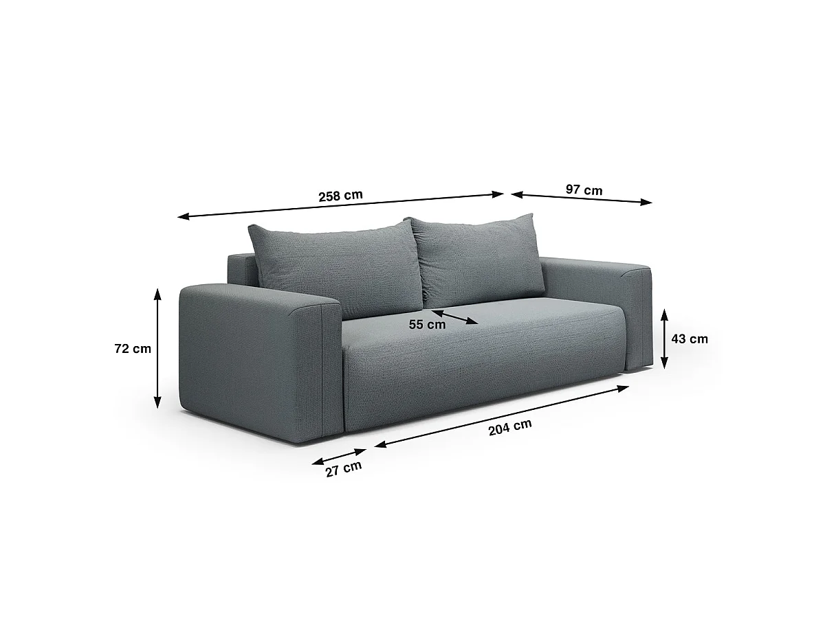 Canapé convertible 3 places avec coffre en tissu gris BLISS
